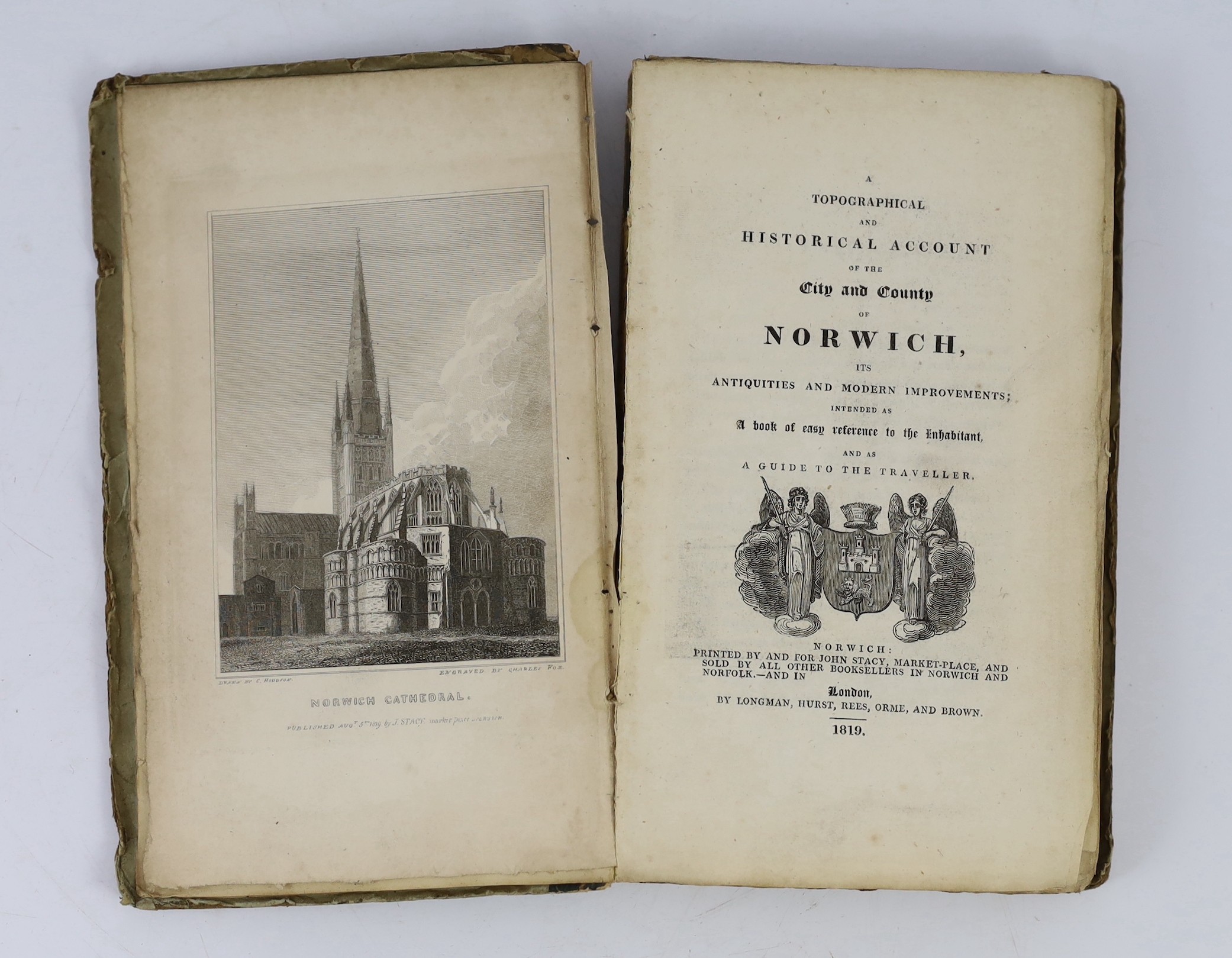 NORFOLK: Brown, P. - The History of Norwich.... 4 lithographed plates, contemp. half calf and marbled boards, gilt decorated panelled spine. Norwich, 1814; bound with - The History of Kett's Rebellion in Norfolk....taken